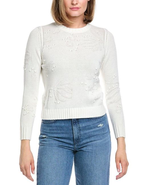 Hannah Rose White Rosalind Flower & Bobble Cashmere-Blend Sweater