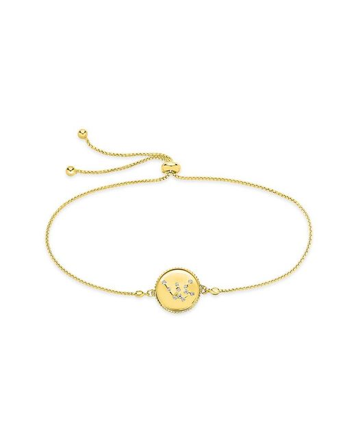 Sterling Forever Metallic 14k Over Silver Cz Aquarius Disc Bolo Bracelet