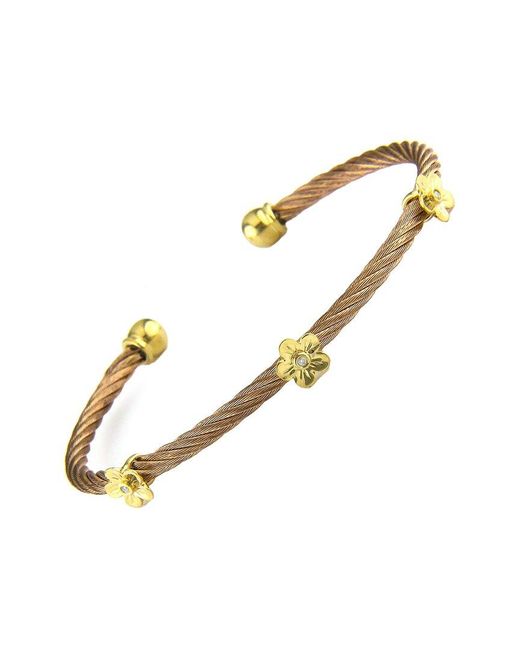Diamond Select Cuts Metallic Flower 14K & Stainless Steel 0.02 Ct. Tw. Diamond Bangle Bracelet