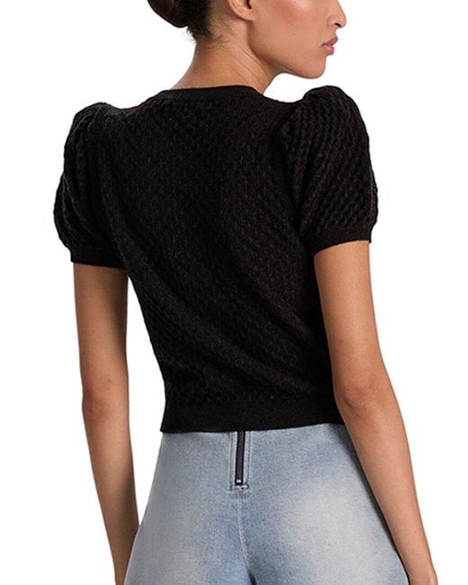 Alice + Olivia Black Sabine Puff Sleeve Crop Cashmere-Blend Cardigan