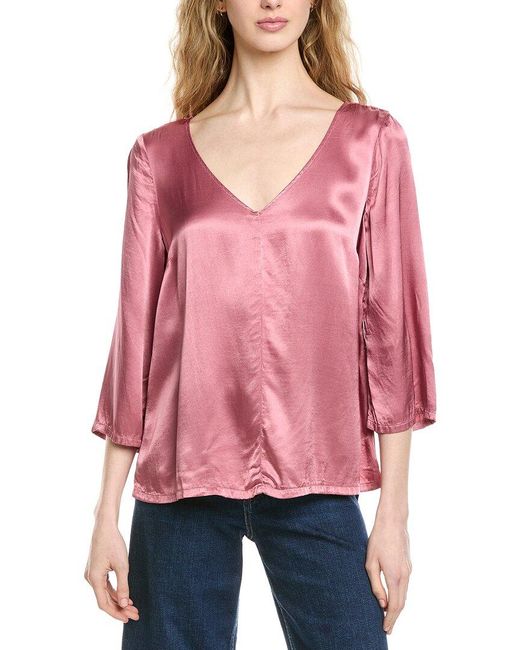 Michael Stars Red Cobie 3/4 Sleeve V-Neck Blouse