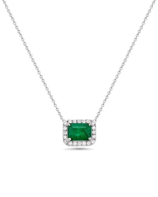 Forever Creations Signature White Forever Creations 14K 1.07 Ct. Tw. Diamond & Emerald Halo Necklace