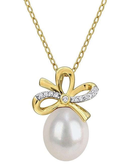 Rina Limor Metallic 0.10 Ct. Tw. Lab-Grown Created Sapphire & 9-10Mm Pearl Bow Necklace