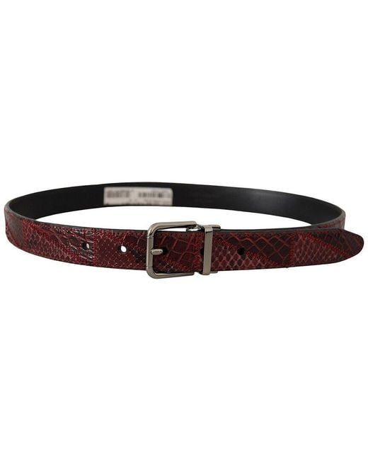 Dolce & Gabbana Brown Red Exotic Leather Metal Logo Buck