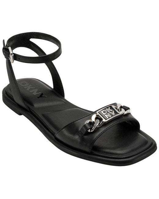 DKNY Black Flat Ankle Strap Sandal
