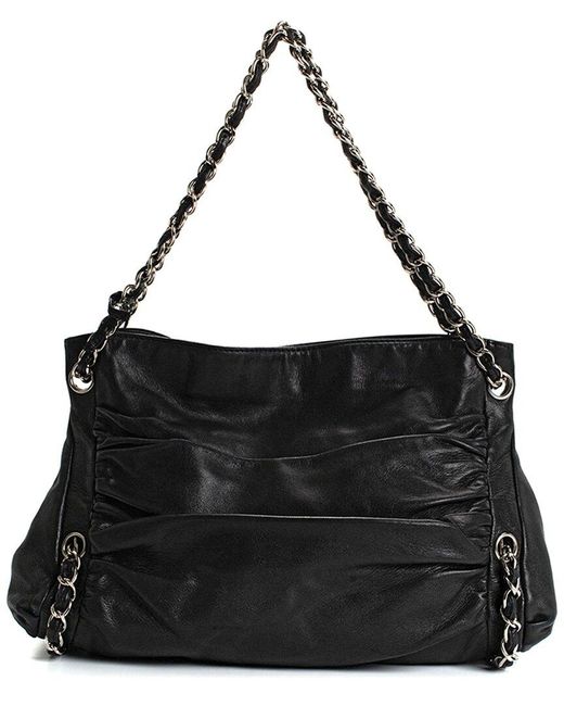 Chanel Black Leather Pleated Chain Shoulder Bag (Authentic Pre-Owned)