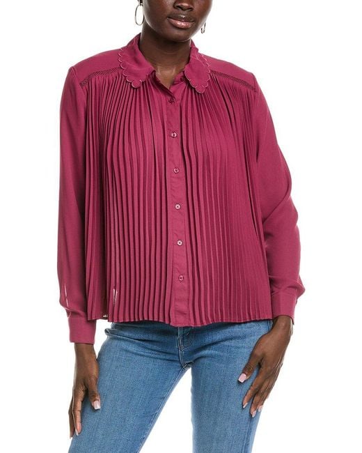 Chemisier Nanette Lepore En Soie Rouge Bordeaux - Dentelle Et Volants, Taille M US, Neuf Avec étiquette