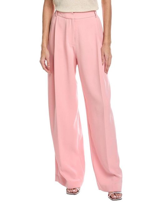 Oscar de la Renta Pink Wide Leg Silk-Blend Georgette Pant