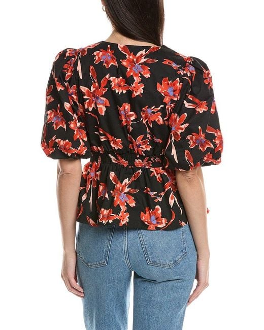 NVLT Red Poplin Puff Sleeve Top