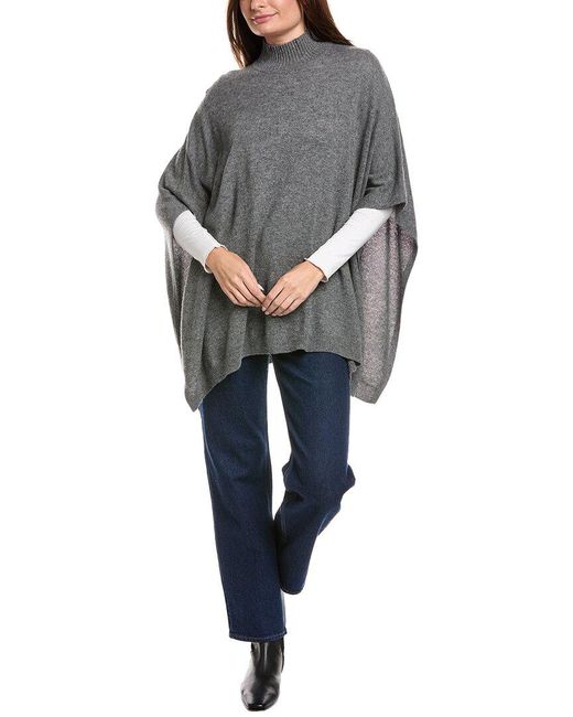 Amicale Cashmere Gray Knit Funnel Neck Cashmere Poncho