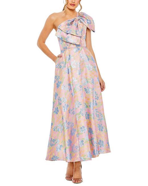 Mac Duggal Pink One Shoulder Embroidered Floral A Line Dress