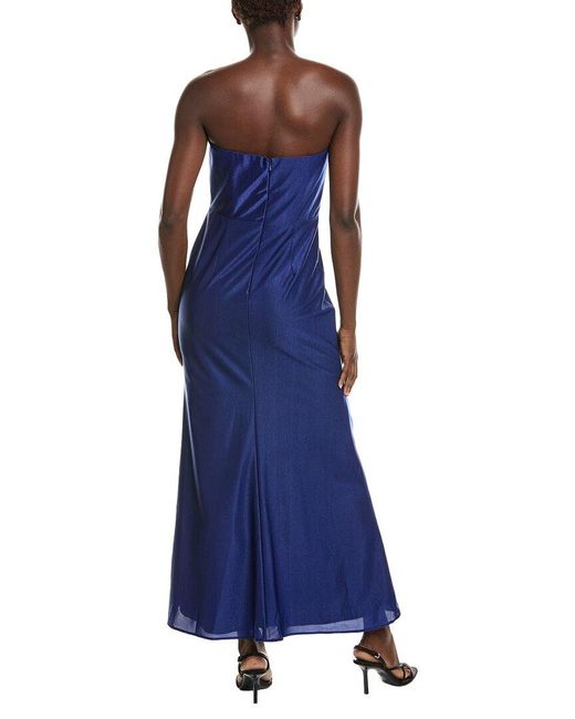Rene Ruiz Blue Strapless Tea Length Midi Dress