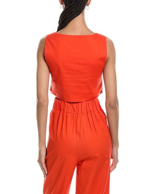 REVERIEE Red Linen-Blend Sleeveless Top