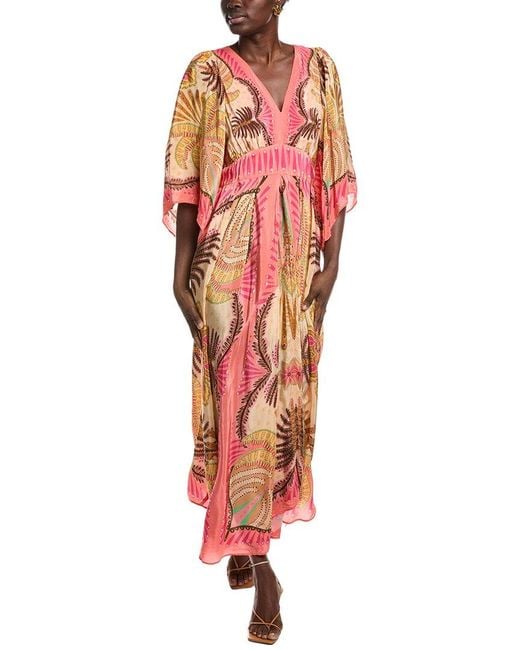 Farm Rio Red Palms Scarf Sand Maxi Dress