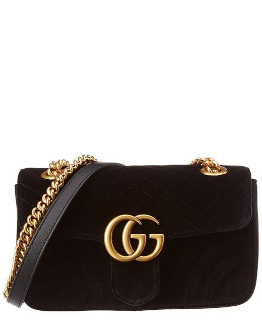 Gucci GG Marmont Small Velvet Shoulder Bag in Black | Lyst