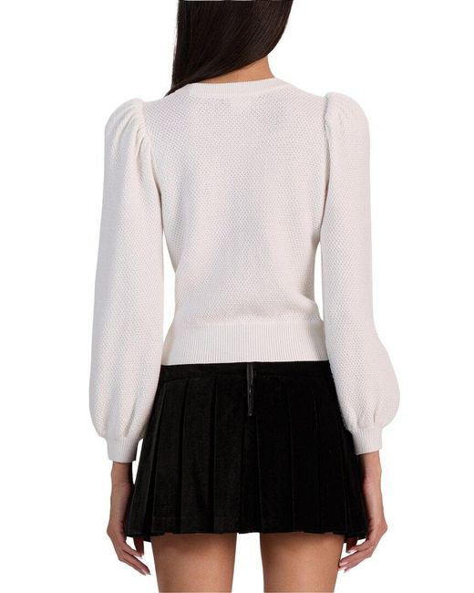 Alice + Olivia White Doris Puff Sleeve Wool Pullover