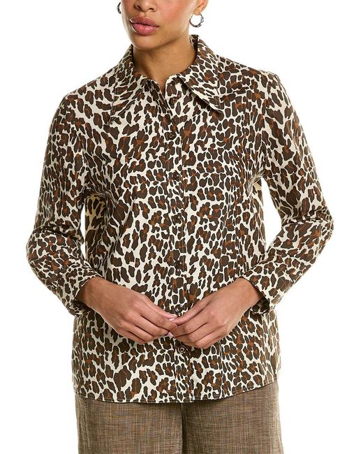 Tory Burch Brown Reva Leopard Poplin Shirt