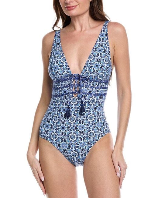 Tommy Bahama Blue Terrazzo Tile Tie-Front One-Piece