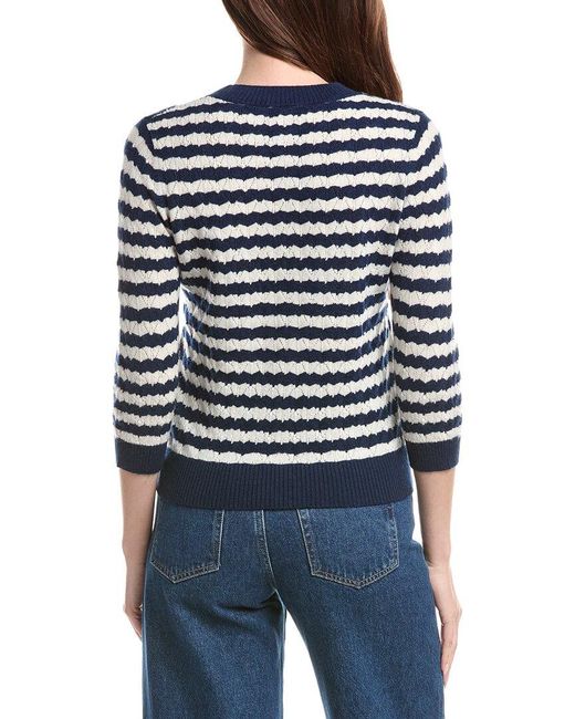 Isla Blue Kendall Pointelle Stripe Cashmere Sweater