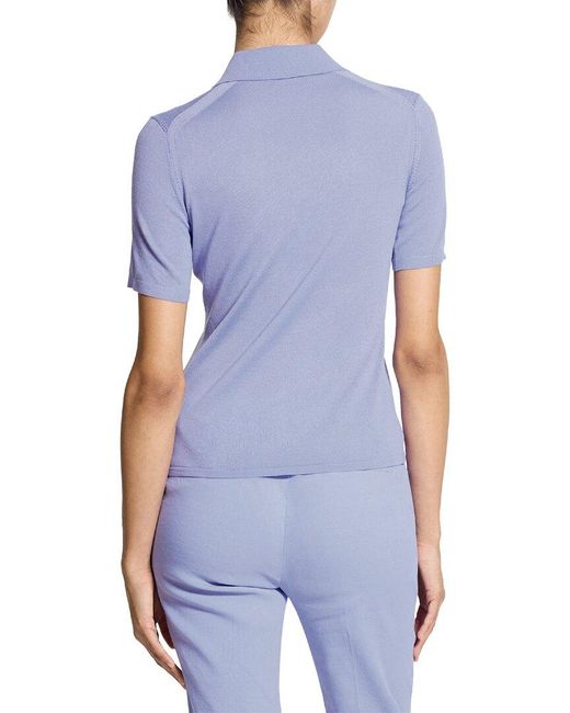 Theory Blue Pointelle Wool Polo Sweater