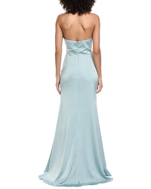 Rene Ruiz Blue High-Neck Stretch Crepe Column Gown