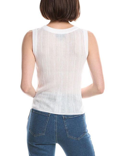 Kenneth Cole White Variegated Rib Crop Blouse