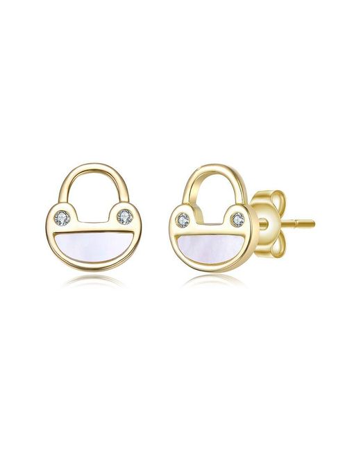Rachel Glauber Metallic 14K Plated 2Mm Pearl Cz Earrings