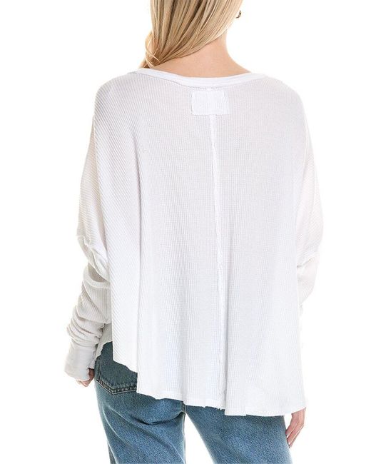 Free People White Microphone Drop Thermal Pullover
