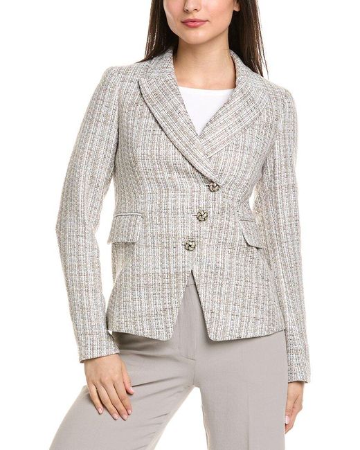 Tahari Gray Tweed 3-Button Blazer