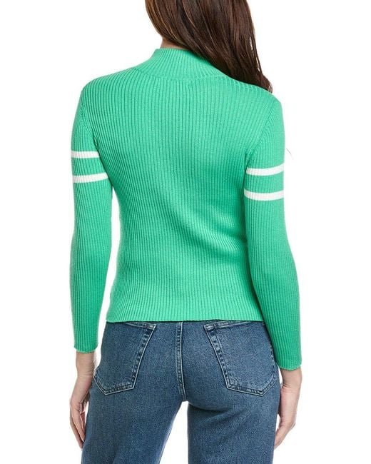 Hannah Rose Green Golf 1/4-Zip Ribbed Mock Neck Cashmere-Blend Sweater
