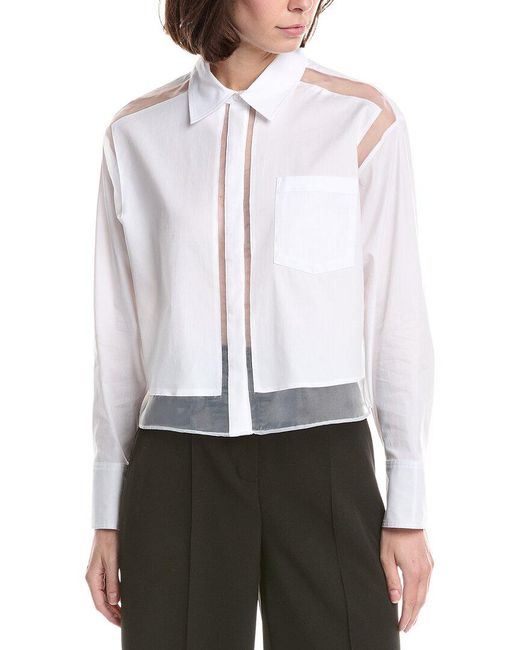 Kenneth Cole White Combo Panels Poplin Crop Shirt