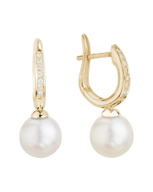Pearls White 14k Diamond 0.08 Ct. & 8mm Freshwater Pearl Drop Earrings