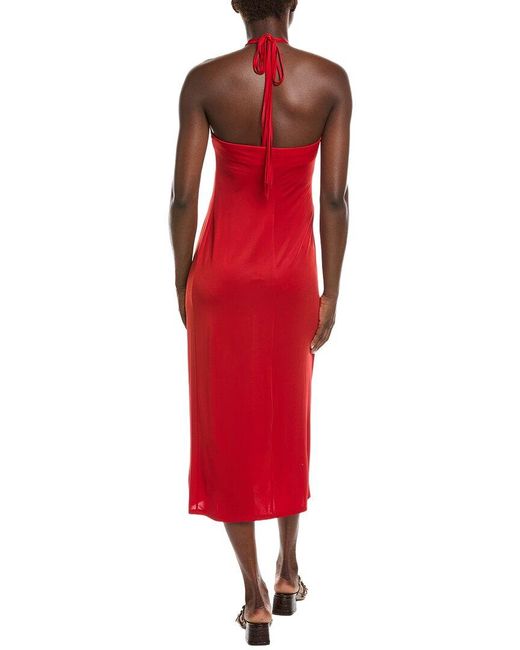 Natori Red Solid Jersey Halter Dress
