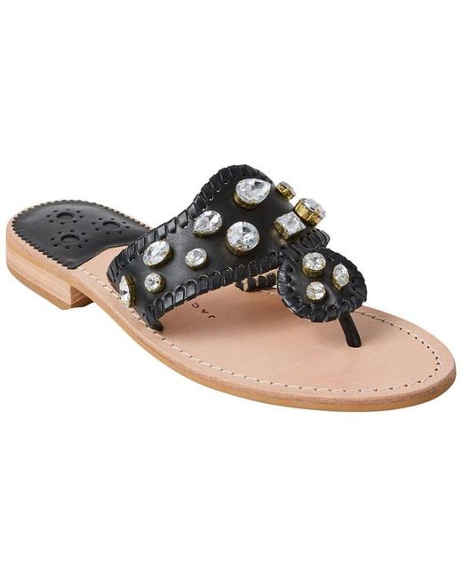 Jack Rogers Black Jacks Jeweled Leather Sandal