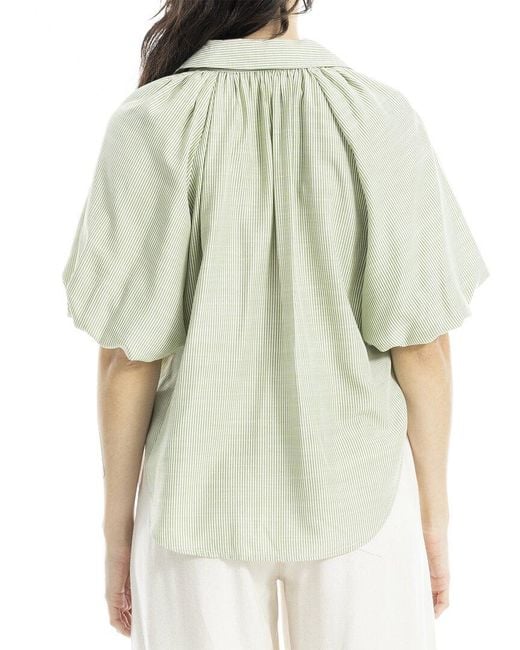 Max Studio Green Bubble Sleeve Button Front Shirt
