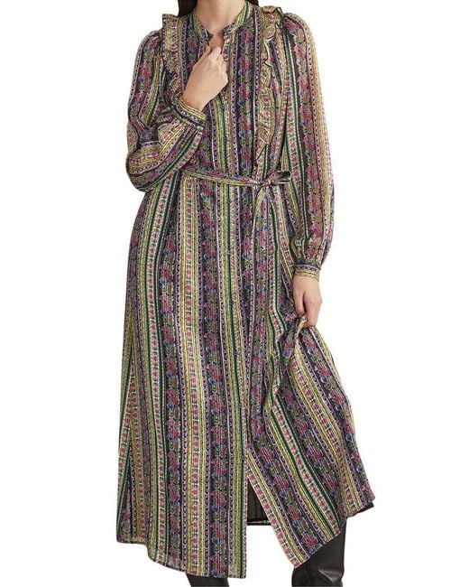 Boden Brown Ruffle Metallic Midi Dress
