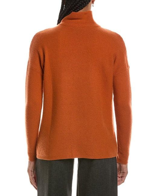 Forte Orange Textured Slouchy Funnel Neck 100% Cashmere Sweater