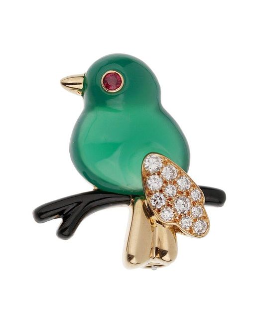 Cartier Green 18K Bird On A Branch Brooch (Authentic Pre-Owned)