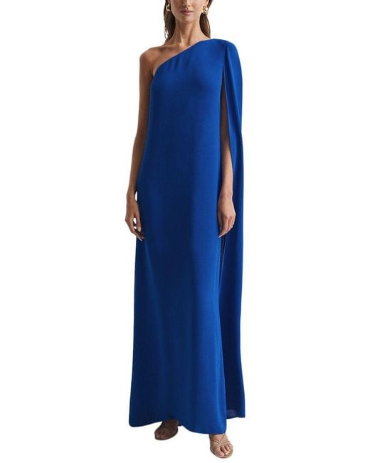 Reiss Blue Nina Cape One Shoulder Maxi Dress