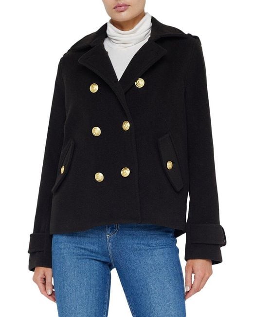 L'Agence Black Franco Short Wool-Blend Military Coat