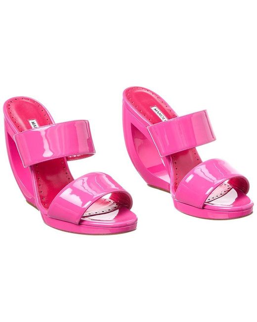 Manolo Blahnik Pink Welli 105 Patent Wedge Sandal (authentic Pre-loved)