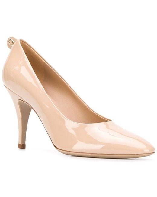Ferragamo Natural Gancini Pointed-Toe Leather Pump