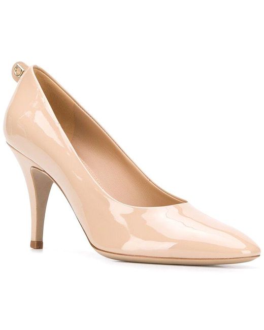 Ferragamo Natural Gancini Pointed-Toe Leather Pump