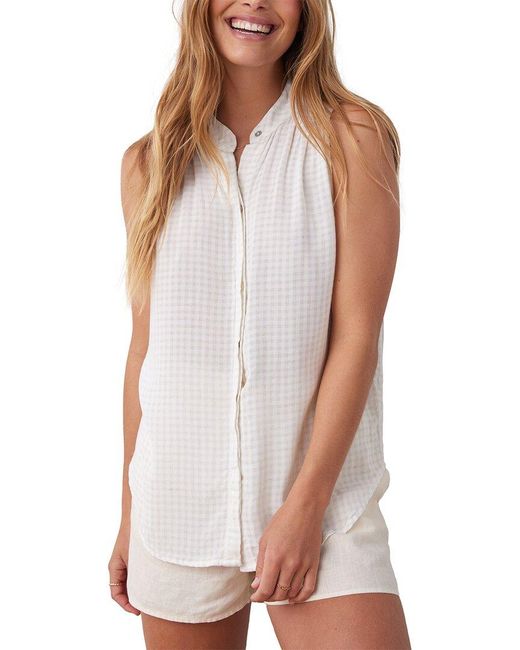 Bella Dahl White Smocked Button Down Linen-Blend Shirt