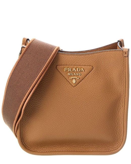 Prada Brown Logo Leather Shoulder Bag