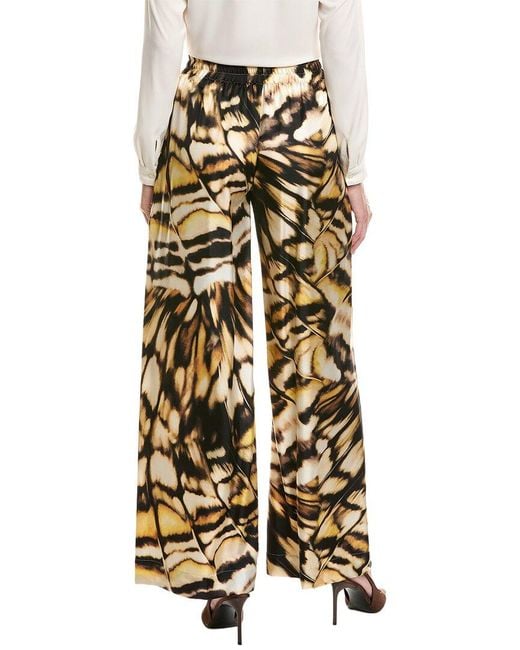 Oscar de la Renta White Butterfly Silk Twill Wide Leg Pant