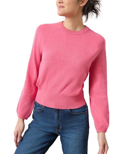 Lilla P Shirred Sleeve Crewneck Linen-Blend Sweater
