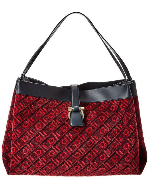Ferragamo Red Monogram Canvas & Leather Tote
