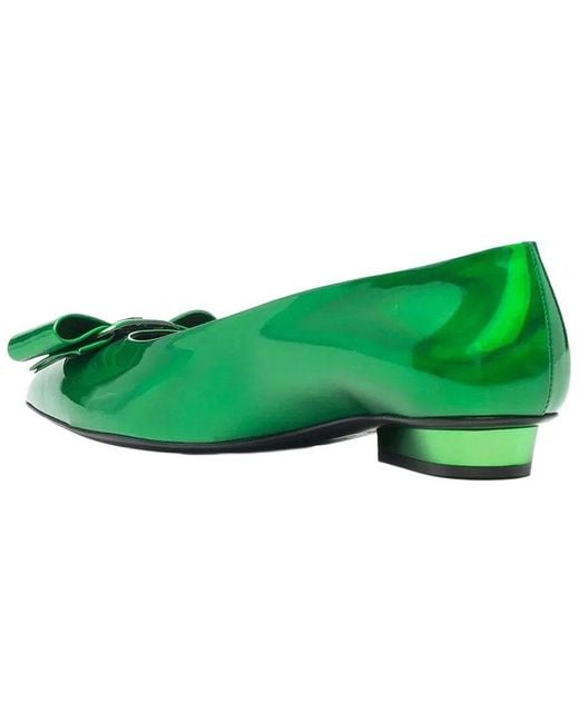 Ferragamo Green Viva Bow Leather Ballet Flat