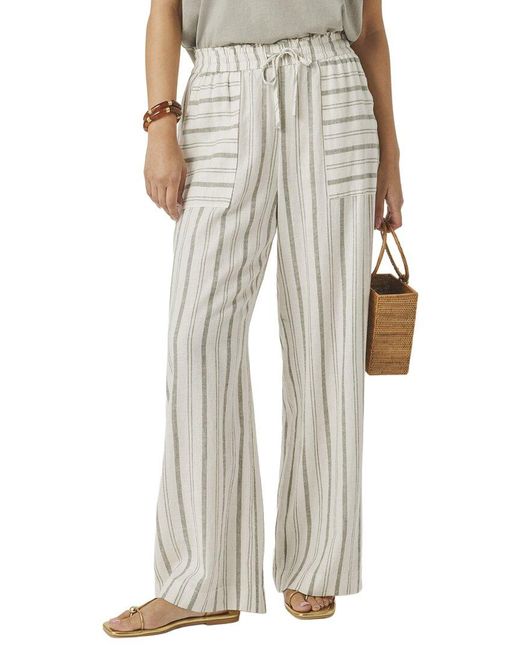 Splendid Gray Stella Stripe Linen-Blend Paperbag Pant